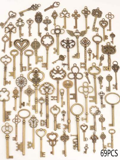 40/69/36/20/19/9pcs Variety Of Key Shaped DIY Alloy Vintage Bronze Key Pendant Mix Set