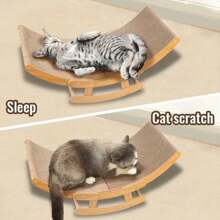 1pc Durable Crude Wood Cat Rocking Chair With Non-Shedding Corrugated Cardboard, Comfortable Lounger For Cats - Bronze - View 7