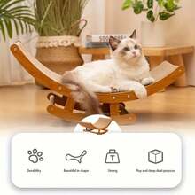 1pc Durable Crude Wood Cat Rocking Chair With Non-Shedding Corrugated Cardboard, Comfortable Lounger For Cats - Bronze - View 8