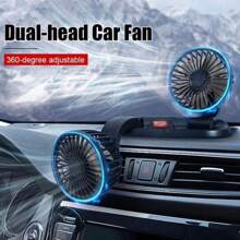 1 Pieza Ventilador De Enfriamiento Para Auto De Doble Cabeza De 360° Ajustable, Con Alta Potencia De Viento Y Bajo Ruido Opcional De 12v/24v