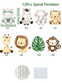 12 piezas Colgantes en forma de espiral con animales de la jungla, decoraciones para fiestas de cumpleaños, baby shower, suministros para fiestas con tema de jungla, decoración de fondo, Navidad
