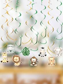 12 piezas Colgantes en forma de espiral con animales de la jungla, decoraciones para fiestas de cumpleaños, baby shower, suministros para fiestas con tema de jungla, decoración de fondo, Navidad