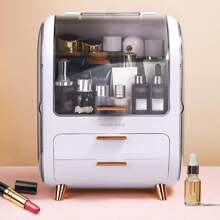 Makeup Storage Organizer With Lid Portable Skincare Storage Holder For Bathroom Countertop Waterproof Cosmetics Skincare Organizer For Vanity