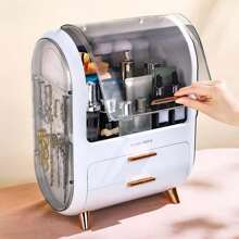 Makeup Storage Organizer With Lid Portable Skincare Storage Holder For Bathroom Countertop Waterproof Cosmetics Skincare Organizer For Vanity