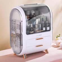 Makeup Storage Organizer With Lid Portable Skincare Storage Holder For Bathroom Countertop Waterproof Cosmetics Skincare Organizer For Vanity