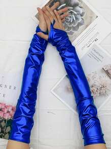 1pair Elbow Length Coated Leather Dress Gloves, Suitable For Stage Performance, Concert, Reflective Gloves For Birthday Party, Festival And Other Adult Accessories Halloween