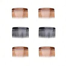 6件装女士14齿透明扭纹法式复古发夹发卡配饰，适用于女士新娘婚纱头纱细软发质，美发造型工具，家居美发配件 - 彩色 - 查看 5