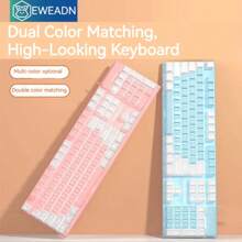 Bàn phím chơi game màu hồng EWEADN GX320Z, 104 phím tắt tiếng Butto và bàn phím màng máy tính USB có đèn nền màu trắng cho trò chơi và văn phòng, cho máy tính xách tay Windows - Hồng - Xem 3