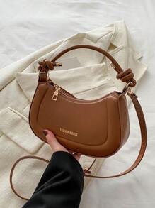 New Fashionable Casual PU Leather Shoulder Bag With Adjustable Strap And Gold Foil Print For Women - Brown - View 7