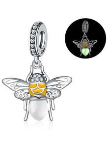 1入時尚925純銀發光多彩蜜蜂音樂角色寵物印章珠子，適用於女性手鐲手環DIY珠寶製作精細珠寶 - 銀色 - 查看 3
