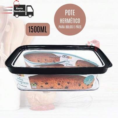 Pote Hermético 1500ml  1,5 Litros Anti Impacto Medias Porcoes Porta Mantimentos Para Bolos, Pães , Bolacha, Torrada