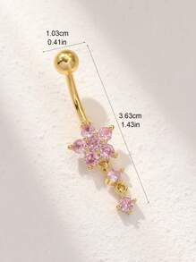 1pc Gold-Plated Copper Belly Button Ring With CZ Stone Flower Ornament, Suitable For Women, As Valentine Day, Christmas, Halloween, Birthday Gift, Or Daily Wear At Bar Or Party Valentines,Mom,Mother,Mother's Day,Gift