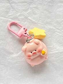 1 Móc Khóa Heo 3D Siêu Dễ Thương Unisex Với Phụ Kiện Ngôi Sao Màu Vàng, Mặt Dây Chuyền Chìa Hoạt Hình Dành Cho Học Sinh & Quà Tặng Bạn Thân Nhất - Hồng - Xem 5