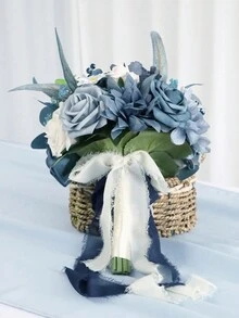 1Bunch 11.81in Wedding Bouquet Flower Artificial Rose Flowers For Bride Bridesmaid, Boho Rustic Wedding Ceremony Anniversary Decor