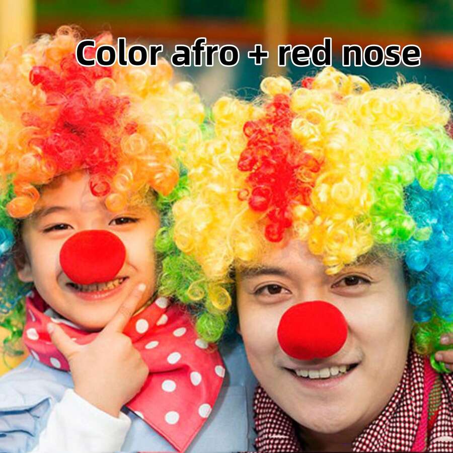 2pcs Colorful Clown Wig With Red Nose For Performance & Party, Cosplay Hairpiece & Hair Accessory - Multicolor - View 1
