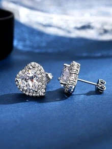 1入精品豪華全鑲鑽多彩心形立體方鑽耳針，適合女性日常、通勤、派對、節慶佩戴，情人節禮物 - 愛心耳環 - 查看 10