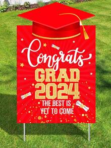 1 cartel de jardín de graduación 2024 con estaca - Negro Felicidades Graduados 2024 - Cartel de jardín de graduación 2024 - Decoración de graduación de la clase de 2024, 1 pieza - Multicolor - Ver 9