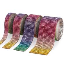 1 Yard Self Adhesive Crystal Rhinestone Ribbon, Rhinestone Strips, DIY Diamond Bling Ribbon Stickers Rhinestone Tape Roll For Crafts Phone Car Decorations - 1 Yard 6 Rows Multicolor - View 11