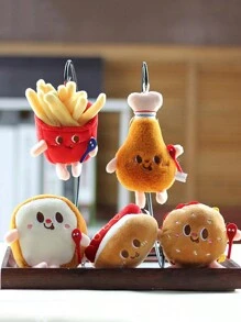 1 pieza Colgante de peluche con diseño de hamburguesa, perro caliente, pierna de pollo y papas fritas, adorno colgante creativo para mochila, decoración del hogar
