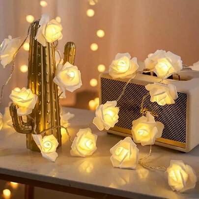 1 dây đèn hoa hồng LED 1,5/3/6m với ánh sáng trắng ấm, hoàn hảo cho đám cưới, cầu hôn, tiệc tùng, nhà, vườn, ngoài trời, cắm trại, ngày lễ, giáng sinh, lễ hội, phòng ngủ công chúa, trang trí ngày lễ tình nhân (không bao gồm pin), giáng sinh