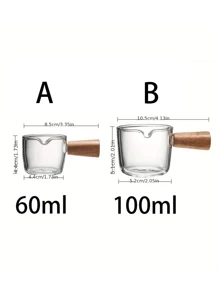 Small Milk Cup, Japanese Mini Wooden Handle Glass Milk Jug With Pointed Spout, Milk Pitcher For Frothing Milk, Making Espresso, Latte Art