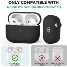 1pc Set Compatible With AirPods Pro 2 Solid Color Silicone Thick Anti-Drop One-Piece Earphone Case Soft Shell With Anti-Loss Lanyard And Cleaning Pen - Black - View 2