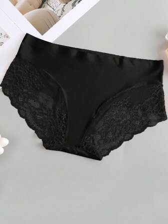 4pcs Comfortable Seamless Contrast Lace Brief