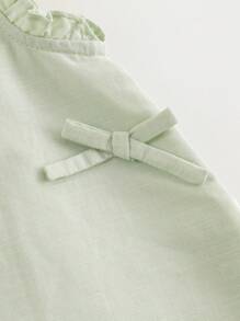 MARC&JANIE Young Girl Sweet And Lovely Bowknot And Lace Trimmed Short Sleeve Shirt, Summer - Green - View 8