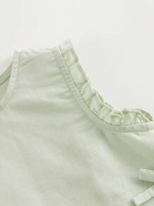 MARC&JANIE Young Girl Sweet And Lovely Bowknot And Lace Trimmed Short Sleeve Shirt, Summer - Green - View 6