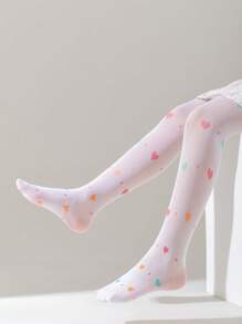 1pc Girls' Thin Mesh Tights, Summer Heart Strawberry Cherry Butterfly Print Sweet  Pantyhose Princess Socks