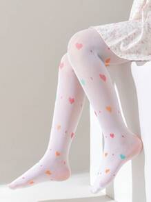 1pc Girls' Thin Mesh Tights, Summer Heart Strawberry Cherry Butterfly Print Sweet  Pantyhose Princess Socks