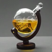 1pc Earth-Shaped Glass Decanter Wine Dispenser With Wooden Holder Set - Transparent - View 13