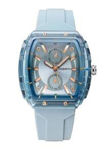 Reloj de cuarzo simple y elegante para damas de la marca Rebirth con 1 correa de silicona, adecuado para ocasiones diarias - Azul - Ver 5