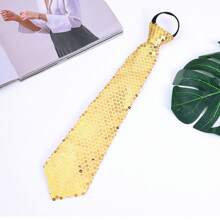1pc Sequined Zipper Ties For Men, Glitter Sparkly Paillette Adjustable Pre-Tied Zip Necktie, Shinning Sequins Dance Party Magic Show Stage Performance Costume Tie