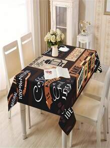 1pc Retro Coffee Polyester Tablecloth, Coffee Pattern Table Cover, Rectangle Waterproof Tablecloth,  Waterproof Stain Wrinkle Free, Indoor And Outdoor Table Cover, For Home Kitchen Dining Decoration