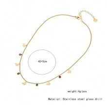 Freegrow 1pc Colorful Rhinestone Butterfly Necklace Made Of Stainless Steel, Suitable For Women Daily Wear - Gold - View 2