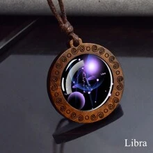 12 Constellation Necklace Starry Sky Zodiac Round Glass Wood Pendant Necklace Birthday Gift Couples Jewelry - style - View 4
