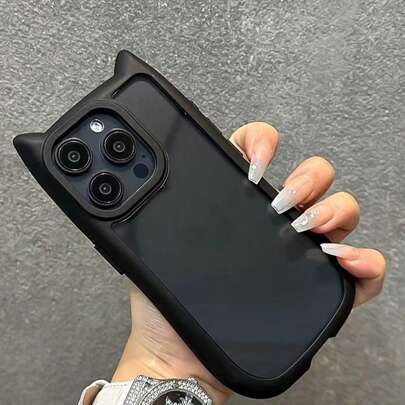 1PC Cute Black/Pink Cat Design 2-In-1 Protective Phone Case With Detachable Leather Strap Waterproof Shockproof Anti-Fall Scratch Resistant