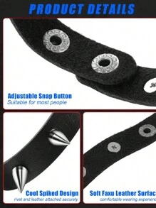 Yanxyad 1/3/9 Pcs Set Leather Rivet Punk Goth Bracelet, Unisex - Black - View 5