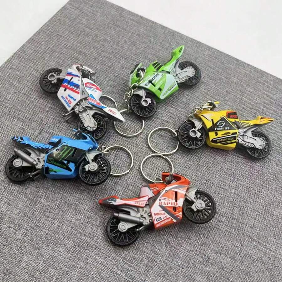 1入組不分男女迷你卡通合金3D機車鑰匙扣，可愛的玩具錢包掛飾，汽車/桌面/家居裝飾，派對禮物，最好的朋友禮物 - 彩色 - 查看 1