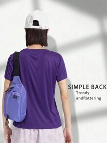 TECTOP Summer Workout Women T-Shirts Quick Dry Sleeve Crew Neck Tie-Dye Athletic Workout Dry Fit Performance Sports Wicking Running Top Gym Athletic Gym Top - Violet Purple - View 2