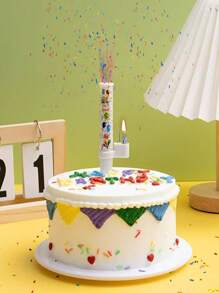 Pastel de velas de cumpleaños con música de sorpresa, caramelos, fuegos artificiales y velas decoradas con flores de spray de azúcar para crear atmósfera de fiesta - Blanco - Ver 1