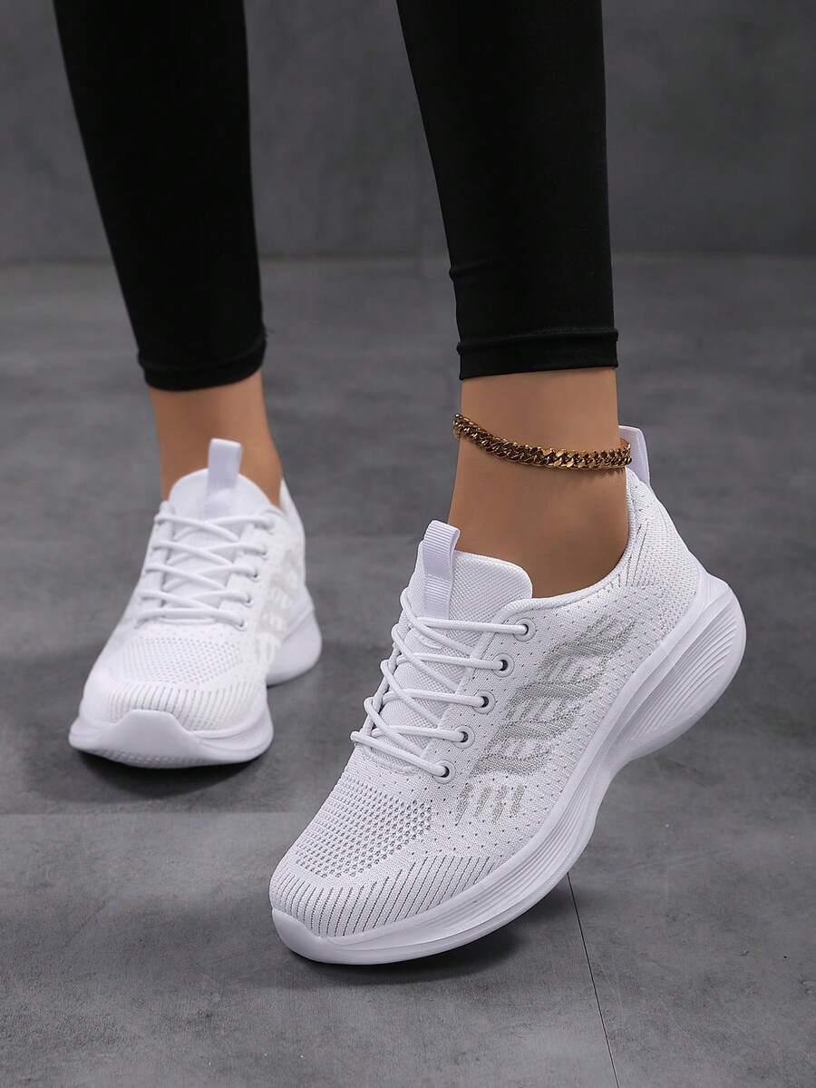 New Plus Size Breathable Mesh Casual Running Shoes For Women, Lightweight Couples Sneakers For Travel, Fashionable Sports Shoes For Women's Running, Comfortable Walking Shoes, Student Running Shoes, Ins Casual Shoes, White Campus Shoes, Men's Casual Sports Shoes, Running Shoes, White Sneakers (Ladies Sneakers) - White - View 1