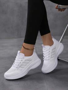 New Plus Size Breathable Mesh Casual Running Shoes For Women, Lightweight Couples Sneakers For Travel, Fashionable Sports Shoes For Women's Running, Comfortable Walking Shoes, Student Running Shoes, Ins Casual Shoes, White Campus Shoes, Men's Casual Sports Shoes, Running Shoes, White Sneakers (Ladies Sneakers) - White - View 2
