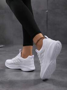 New Plus Size Breathable Mesh Casual Running Shoes For Women, Lightweight Couples Sneakers For Travel, Fashionable Sports Shoes For Women's Running, Comfortable Walking Shoes, Student Running Shoes, Ins Casual Shoes, White Campus Shoes, Men's Casual Sports Shoes, Running Shoes, White Sneakers (Ladies Sneakers) - White - View 4