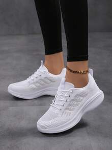 New Plus Size Breathable Mesh Casual Running Shoes For Women, Lightweight Couples Sneakers For Travel, Fashionable Sports Shoes For Women's Running, Comfortable Walking Shoes, Student Running Shoes, Ins Casual Shoes, White Campus Shoes, Men's Casual Sports Shoes, Running Shoes, White Sneakers (Ladies Sneakers) - White - View 5