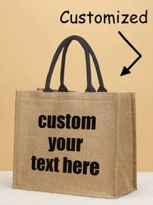 1入組訂製亞麻袋女性手提袋，購物亞麻袋獨特的設計，可折疊，大容量，輕便時尚，個性化手提袋，肩袋，休閒購物袋，收納袋，經典禮物袋，婚禮生日海灘度假個性化定制的手提袋 - 卡其色 - 查看 1
