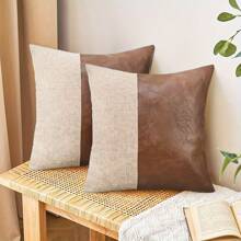 1 Vỏ gối trang trí giả da & vải canvas đơn giản (Không bao gồm gối chèn) - màu nâu - Xem 2
