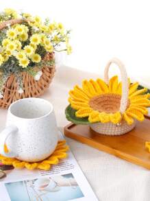 1 set Coaster de girasol Kit de ganchillo, decoración de mesa hecho a mano con instrucciones detalladas