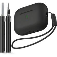 1pc Set Compatible With AirPods Pro 2 Solid Color Silicone Thick Anti-Drop One-Piece Earphone Case Soft Shell With Anti-Loss Lanyard And Cleaning Pen - Black - View 1